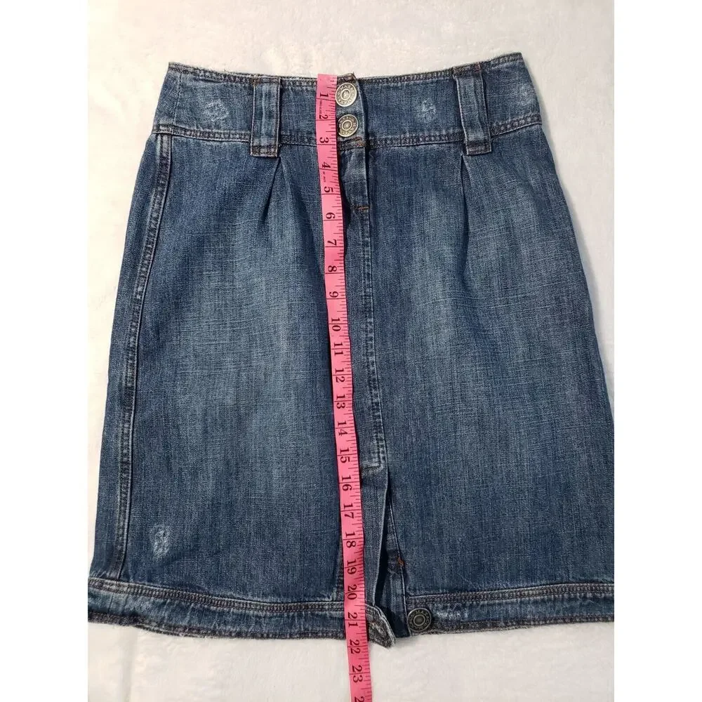 Assembly‎ Distressed Demin Skirt Women's US 4 Medium Wash Vintage Blue Buttons